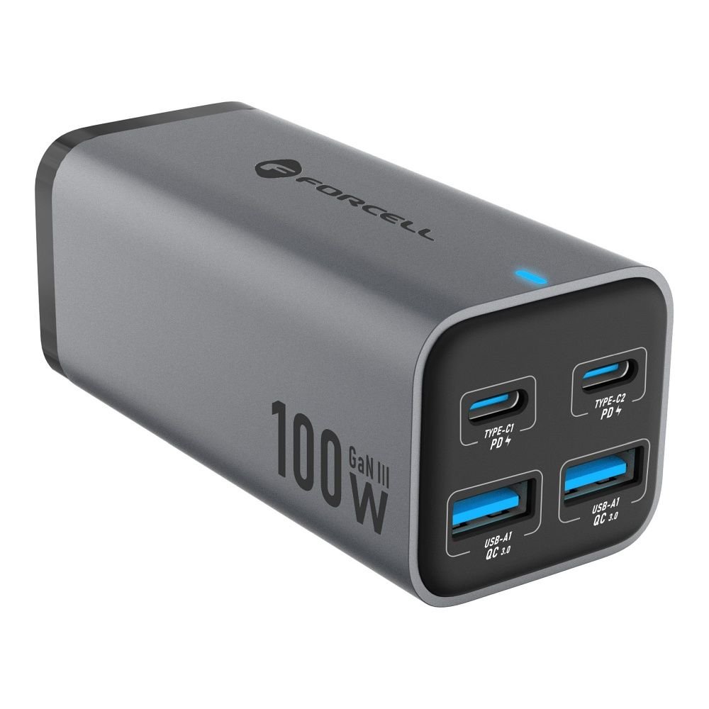 Desktop charger Forcell F-Energy GaN III 2 x USB C + 2 x USB A QC4.0 PD 5A 100W VT-49 gray - Image 4