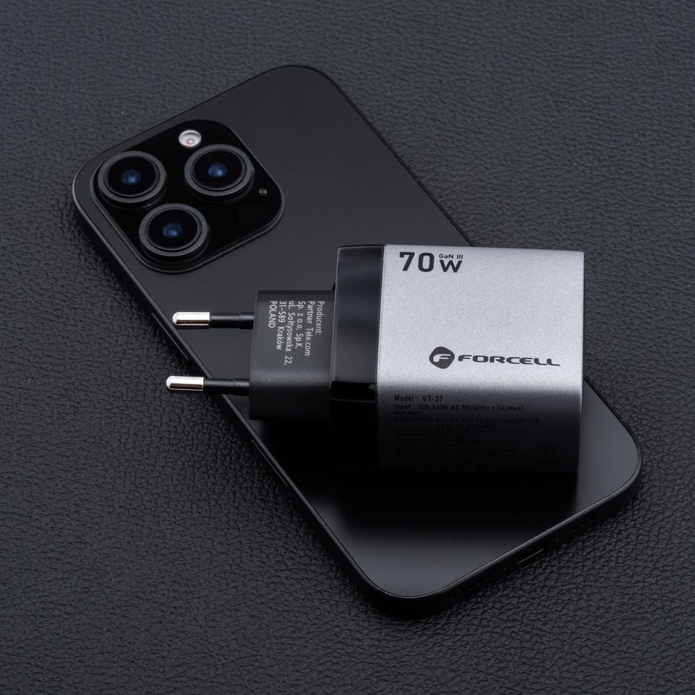 Phone charger Forcell F-Energy GaN III 2 x USB C + USB A QC4.0 3,45A PD 70W SAM SFC2.0 with display LCD VT-37 gray - Image 11