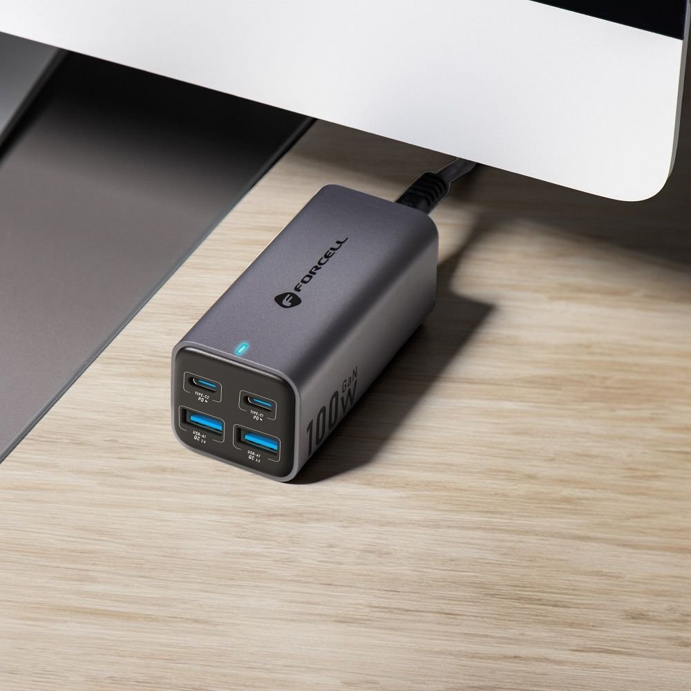 Desktop charger Forcell F-Energy GaN III 2 x USB C + 2 x USB A QC4.0 PD 5A 100W VT-49 gray - Image 2