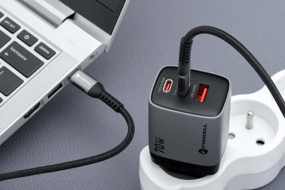 Phone charger Forcell F-Energy GaN III 2 x USB C + USB A QC4.0 3,45A PD 70W SAM SFC2.0 with display LCD VT-37 gray - Image 9