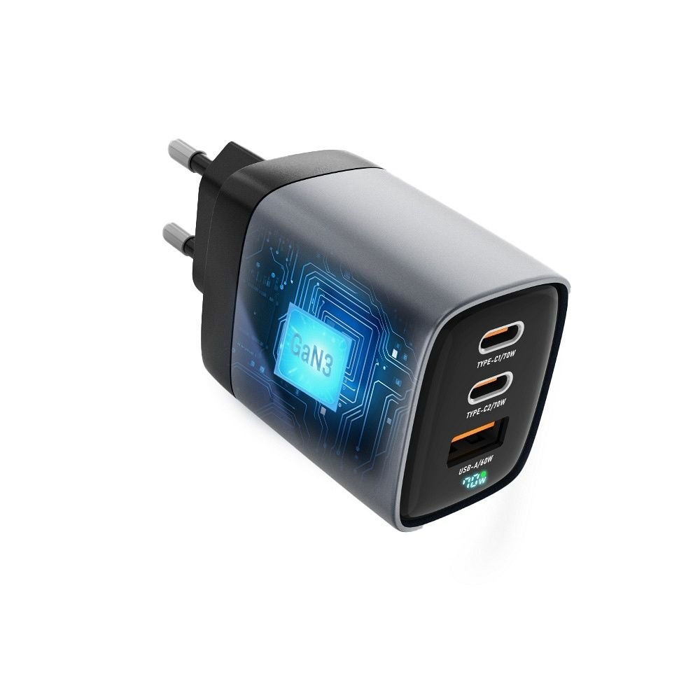 Phone charger Forcell F-Energy GaN III 2 x USB C + USB A QC4.0 3,45A PD 70W SAM SFC2.0 with display LCD VT-37 gray - Image 4