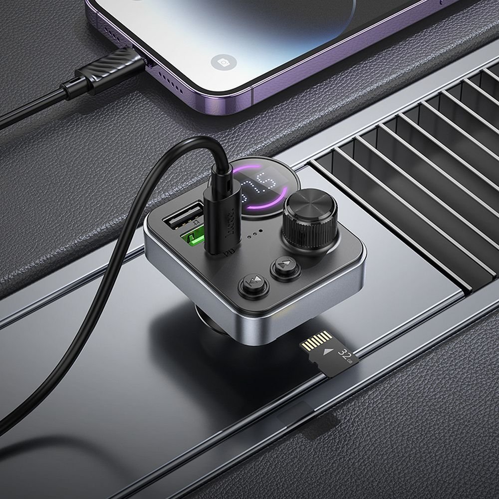 Car transmitter bluetooth Hoco 2 x USB A + USB C QC3.0 PD 48W E86 black - Image 7