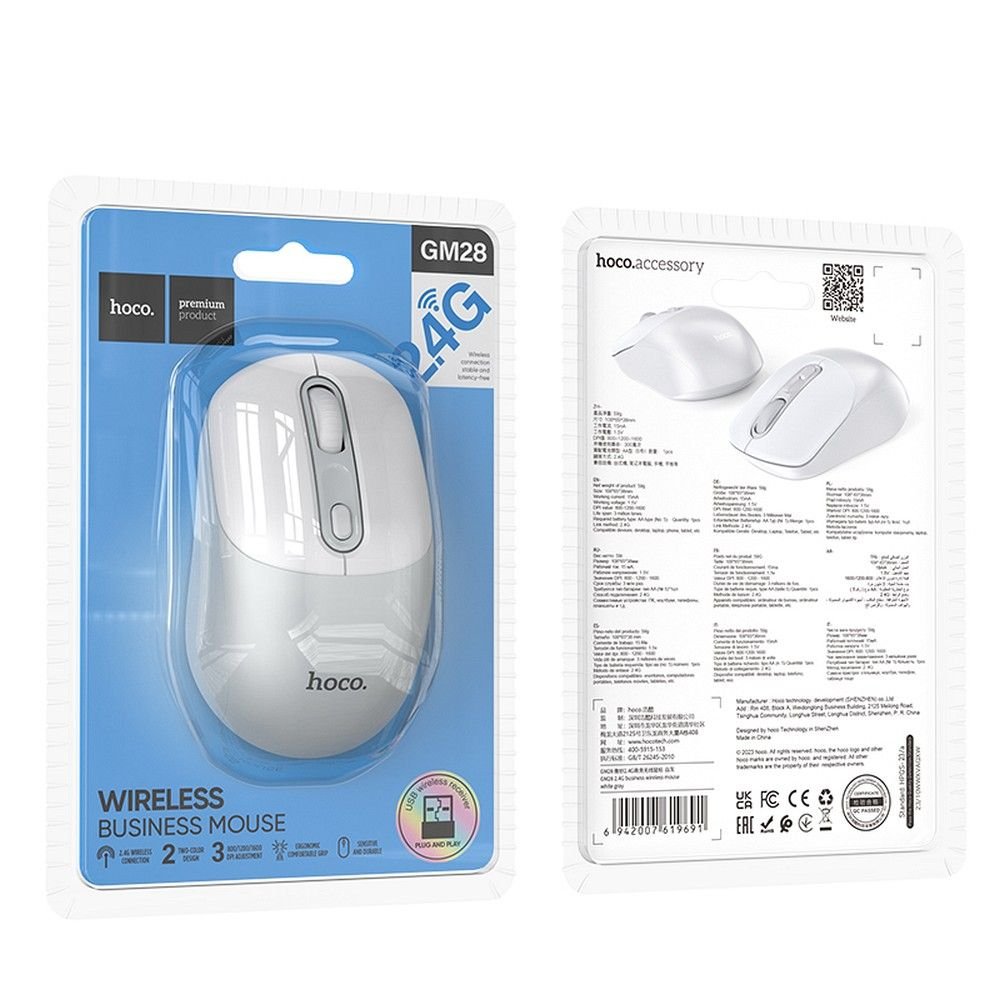 Wireless mouse Hoco 2,4G 1600 dpi GM28 white gray - Image 5