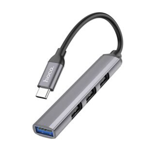 Adapter HUB 4w1 (USB 3.0+USB 2.0 x 3) USB-A Hoco HB26 szary