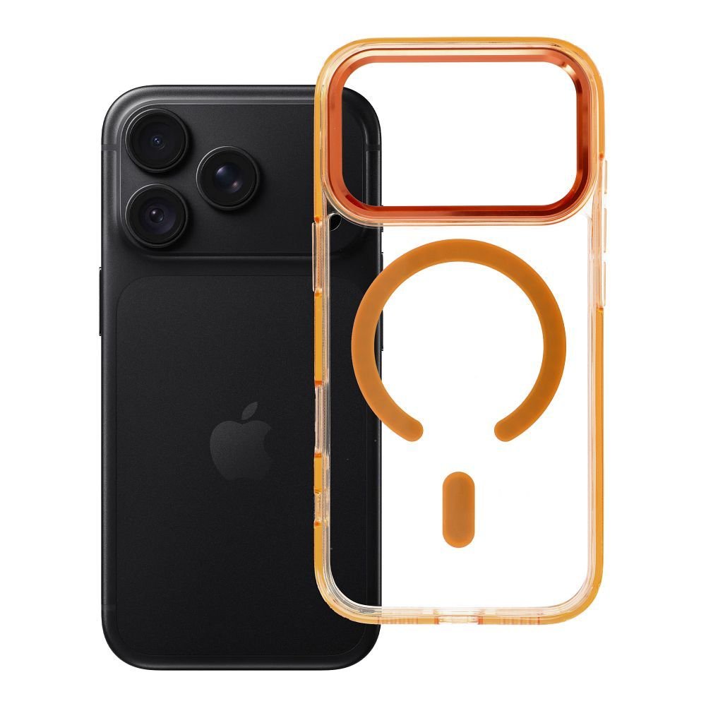 Case for iPhone 18 Pro / 17 Pro Frame Clear Hybrid Mag Cover compatible with MagSafe hermes orange